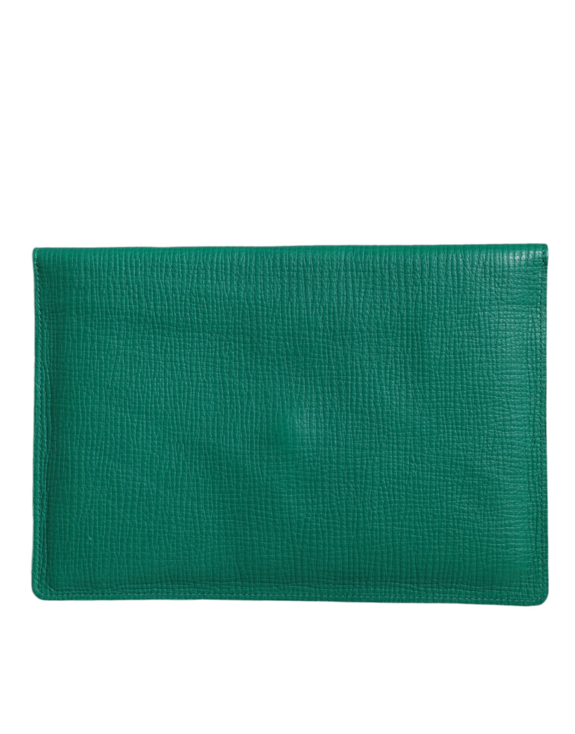 Mini Pouch Clutch Handbag by Dolce & Gabbana for women in leather & metal green showcases a sculptural silhouette, featuring a secure snap & button, ample , and versatile for a sculptural aesthetic.