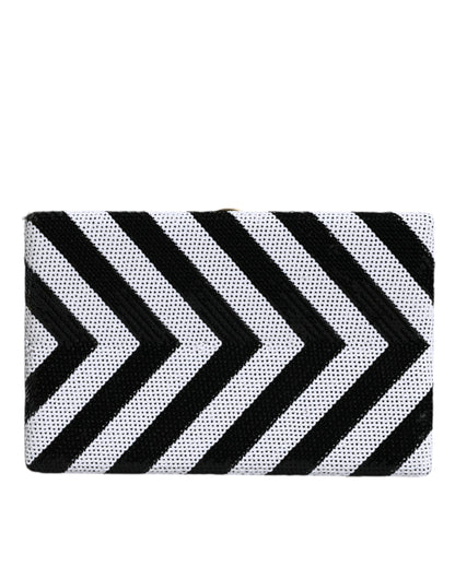 Compact Evening Box Clutch Convertible Handbag by Dolce & Gabbana for women in goat leather & aluminium black, gold & white features an exquisite silhouette, showcasing a secure , ample cardholder, and versatile for exquisite style.
