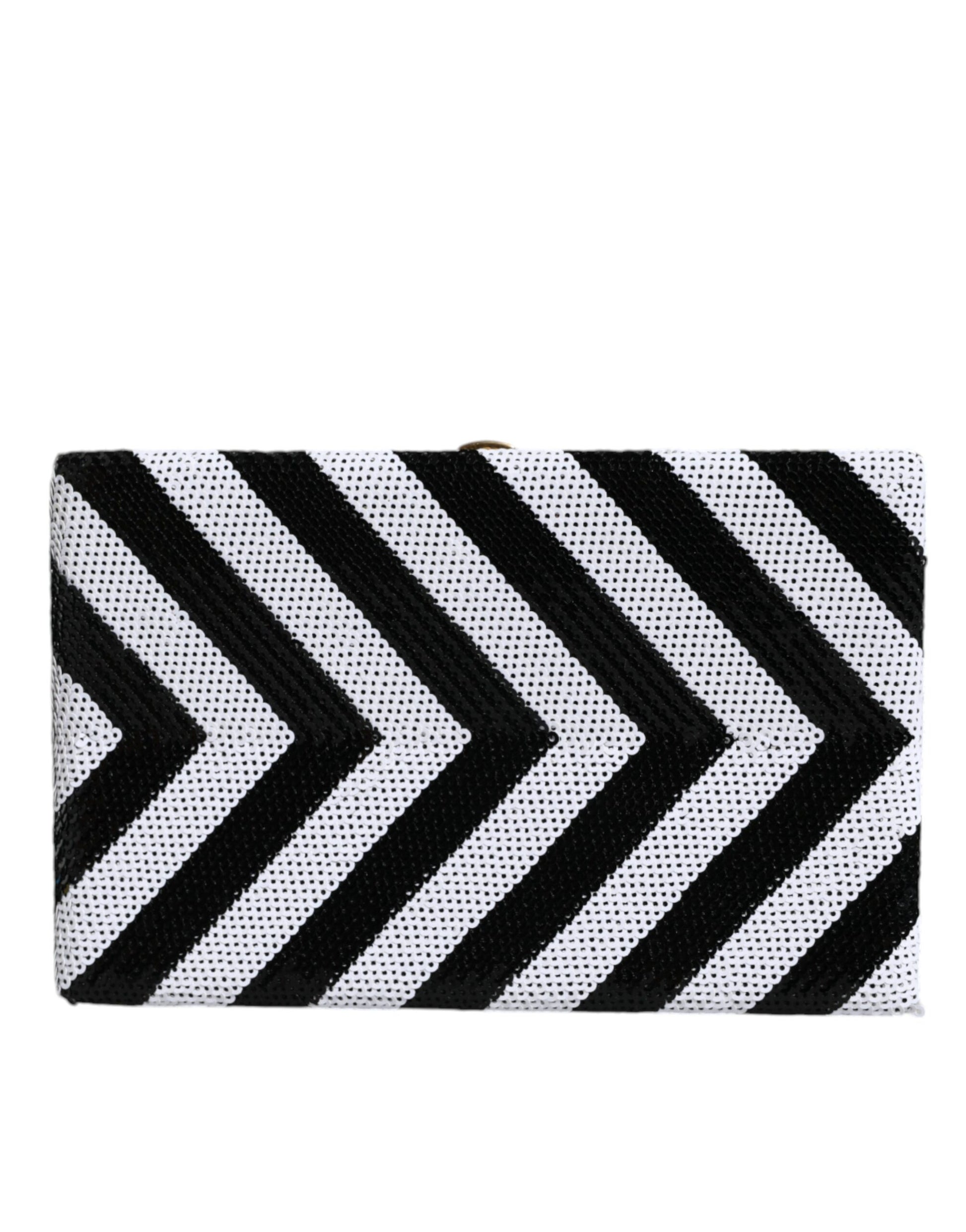 Compact Evening Box Clutch Convertible Handbag by Dolce & Gabbana for women in goat leather & aluminium black, gold & white features a refined silhouette, showcasing a secure and refined cardholder with versatile for a refined finish.