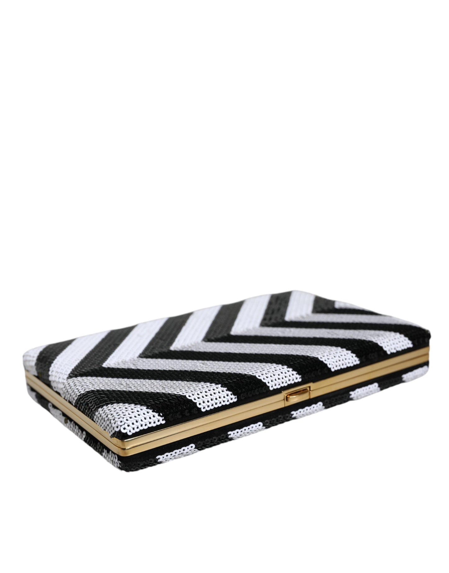 Compact Evening Box Clutch Convertible Handbag by Dolce & Gabbana for women in goat leather & aluminium black, gold & white features a exquisite silhouette with a secure , ample cardholder, and versatile for a exquisite look.