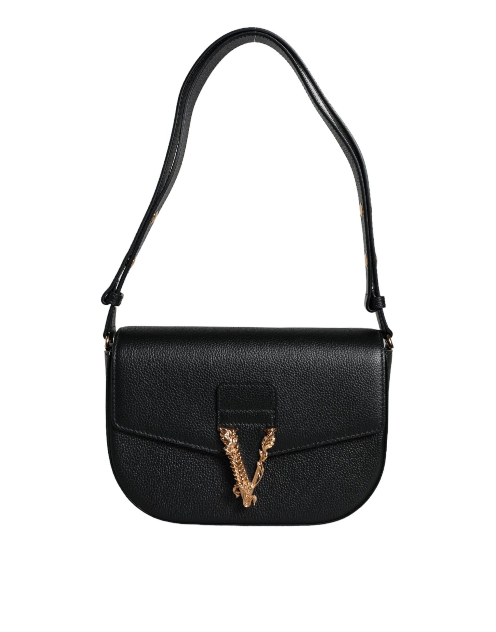 Compact 2-in-1 Shoulder & Crossbody Bag by Versace for women in calf leather & cotton black features a stately silhouette, showcasing a secure magnetic, ample internal-pockets, and stately crossbody-strap, shoulder-strap, adjustable-strap & handle for a stately finish.