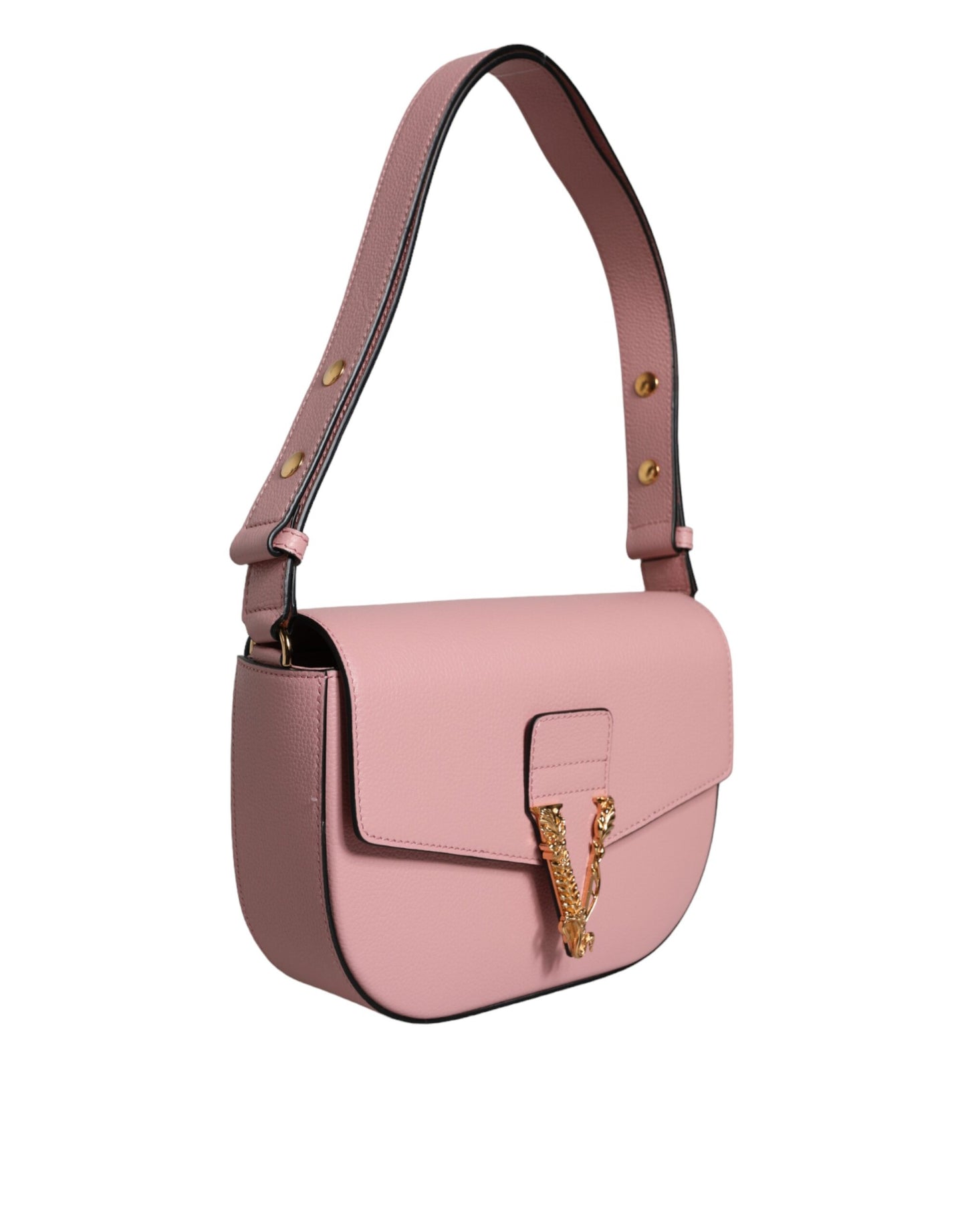 Compact 2-in-1 Shoulder & Crossbody Bag by Versace for women in calf leather viscose & cotton black & pink showcases a statuesque silhouette, artfully detailed with a secure magnetic, organized internal-pockets, and versatile crossbody-strap, shoulder-strap, adjustable-strap & handle for a statuesque look.