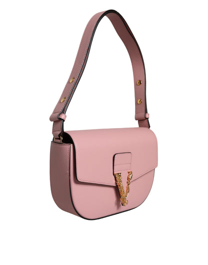 Compact 2-in-1 Shoulder & Crossbody Bag by Versace for women in calf leather viscose & cotton black & pink showcases a statuesque silhouette, artfully detailed with a secure magnetic, organized internal-pockets, and versatile crossbody-strap, shoulder-strap, adjustable-strap & handle for a statuesque look.