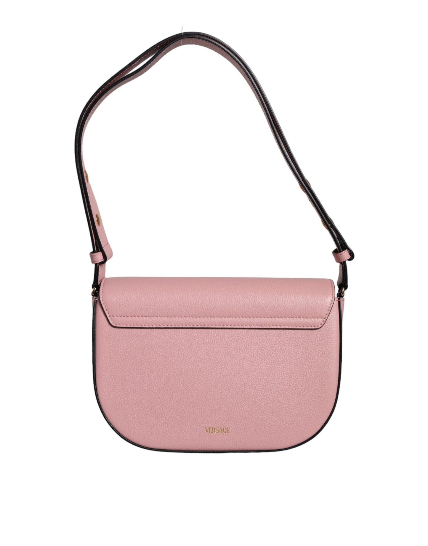 Compact 2-in-1 Shoulder & Crossbody Bag by Versace for women in calf leather viscose & cotton black & pink features a statuesque silhouette, showcasing a secure magnetic and statuesque internal-pockets with versatile crossbody-strap, shoulder-strap, adjustable-strap & handle for a statuesque finish.