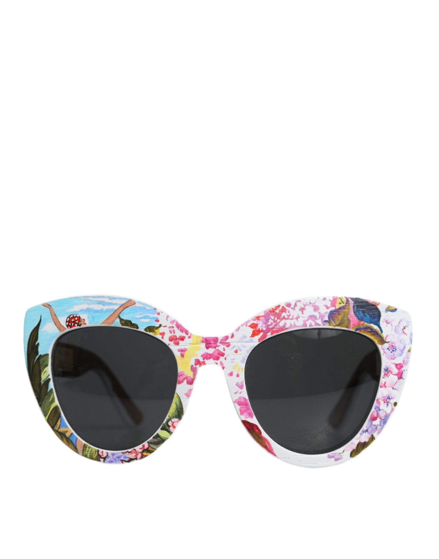 Multicolor Wood Crystal Brass Frame Floral Hand Paint Sunglasses by Dolce & Gabbana