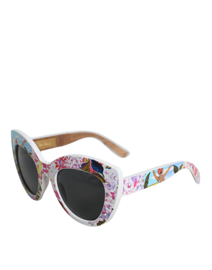 Multicolor Wood Crystal Brass Frame Floral Hand Paint Sunglasses by Dolce & Gabbana