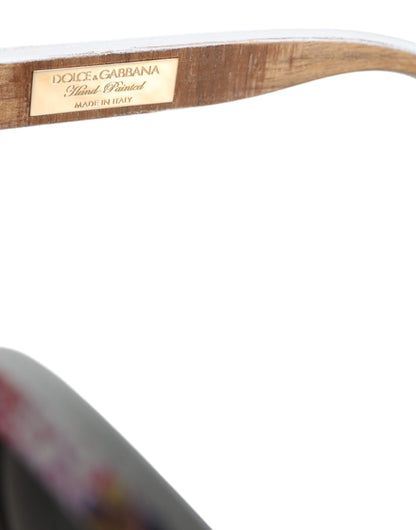 Multicolor Wood Crystal Brass Frame Floral Hand Paint Sunglasses by Dolce & Gabbana