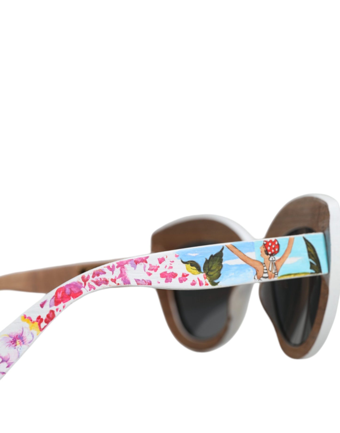 Multicolor Wood Crystal Brass Frame Floral Hand Paint Sunglasses by Dolce & Gabbana