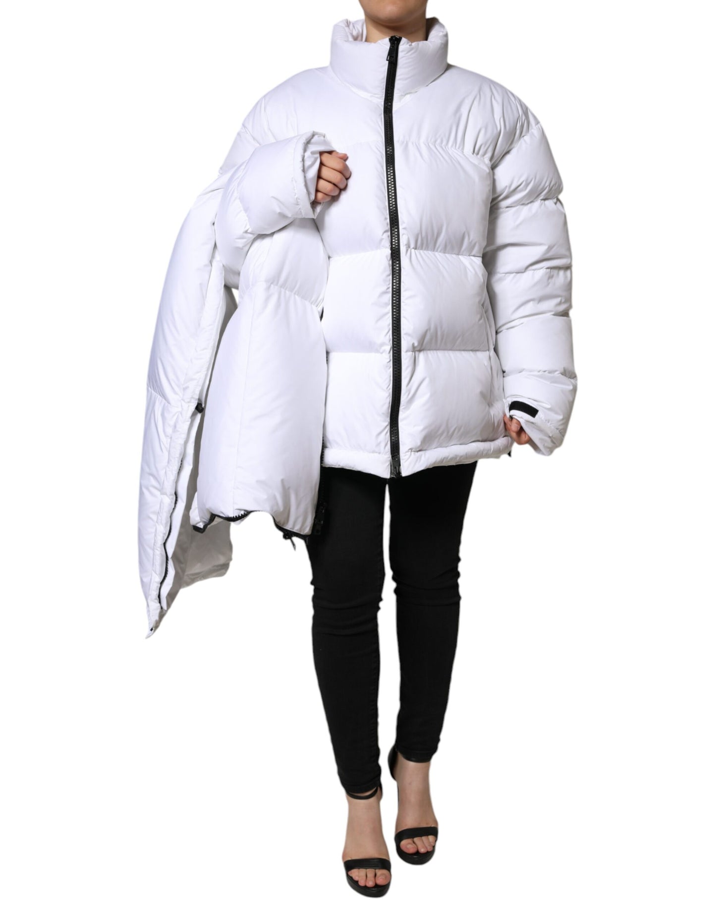 Dolce & Gabbana Women's White Puffer Quilted Full Zip Coat Jacket