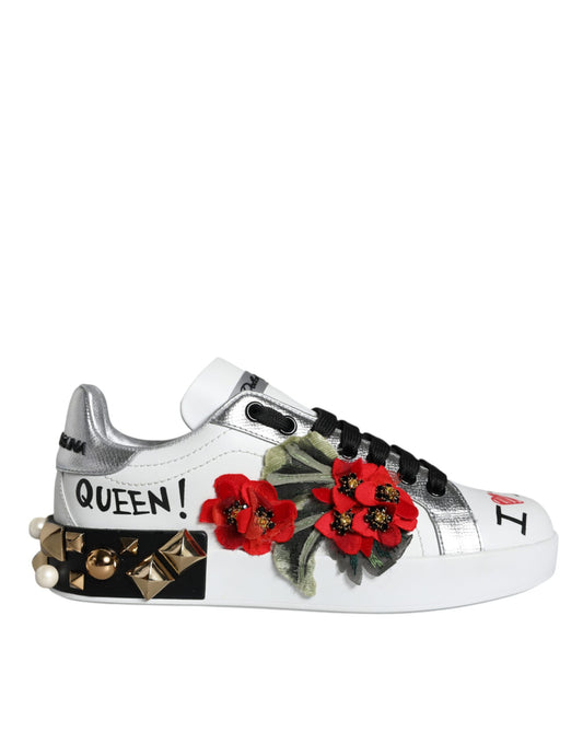 Dolce & Gabbana Women's Low Top Leather & Rubber Sneakers - White Floral