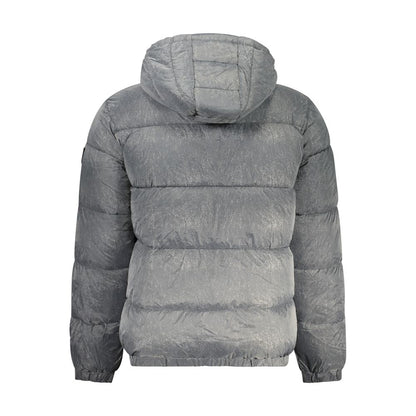 Hooded Jacket by Guess Jeans for men in polyamide gray & print features a smart silhouette, perfectly accentuated by its unique hooded neckline and functional pockets & hooded for a smart finish.