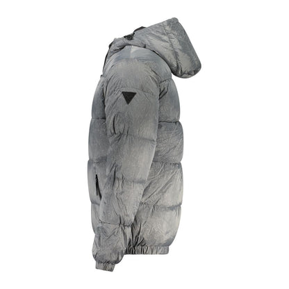 Hooded Jacket by Guess Jeans for men in polyamide gray & print features an utilitarian silhouette with a refined , showcasing sophisticated pockets & hooded for an utilitarian aesthetic.