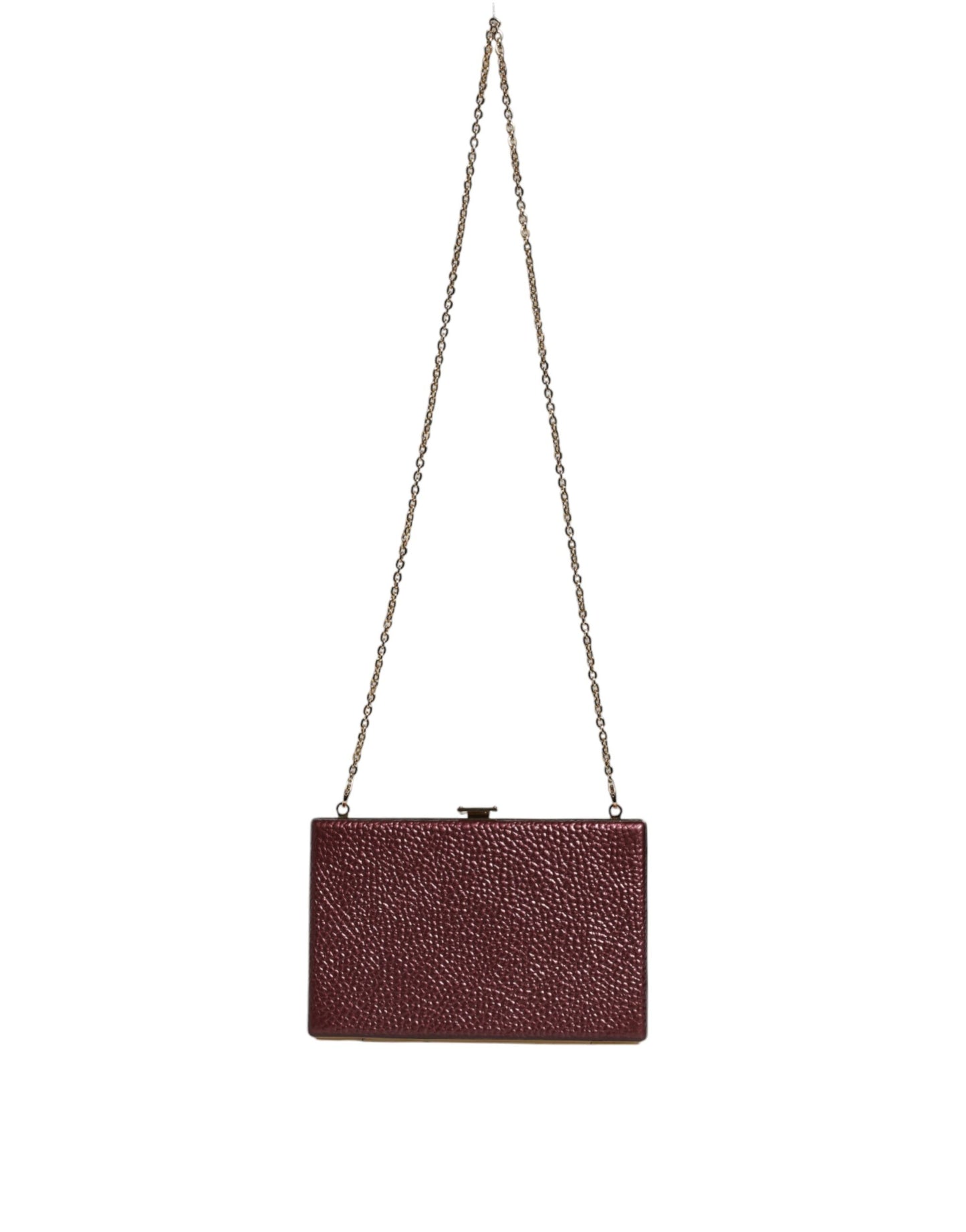 Compact Evening Crossbody Box Clutch Convertible Handbag by Dolce & Gabbana for women in leather & brass black, gold & maroon features a exquisite silhouette with a secure , ample cardholder, and versatile crossbody-strap for a exquisite look.