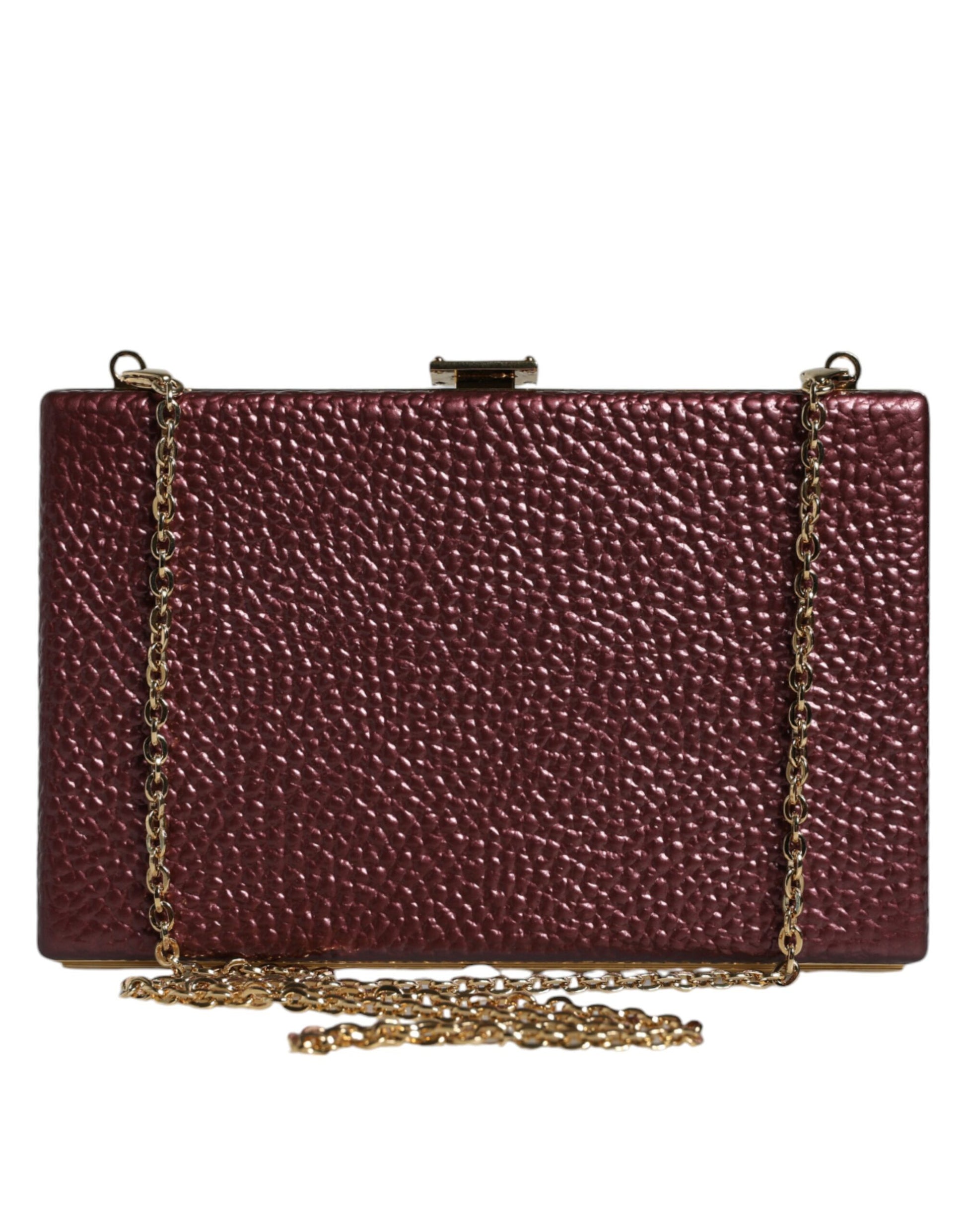 Compact Evening Crossbody Box Clutch Convertible Handbag by Dolce & Gabbana for women in leather & brass black, gold & maroon presents a enviable design with a secure , ample cardholder, and versatile crossbody-strap for a sophisticated look.