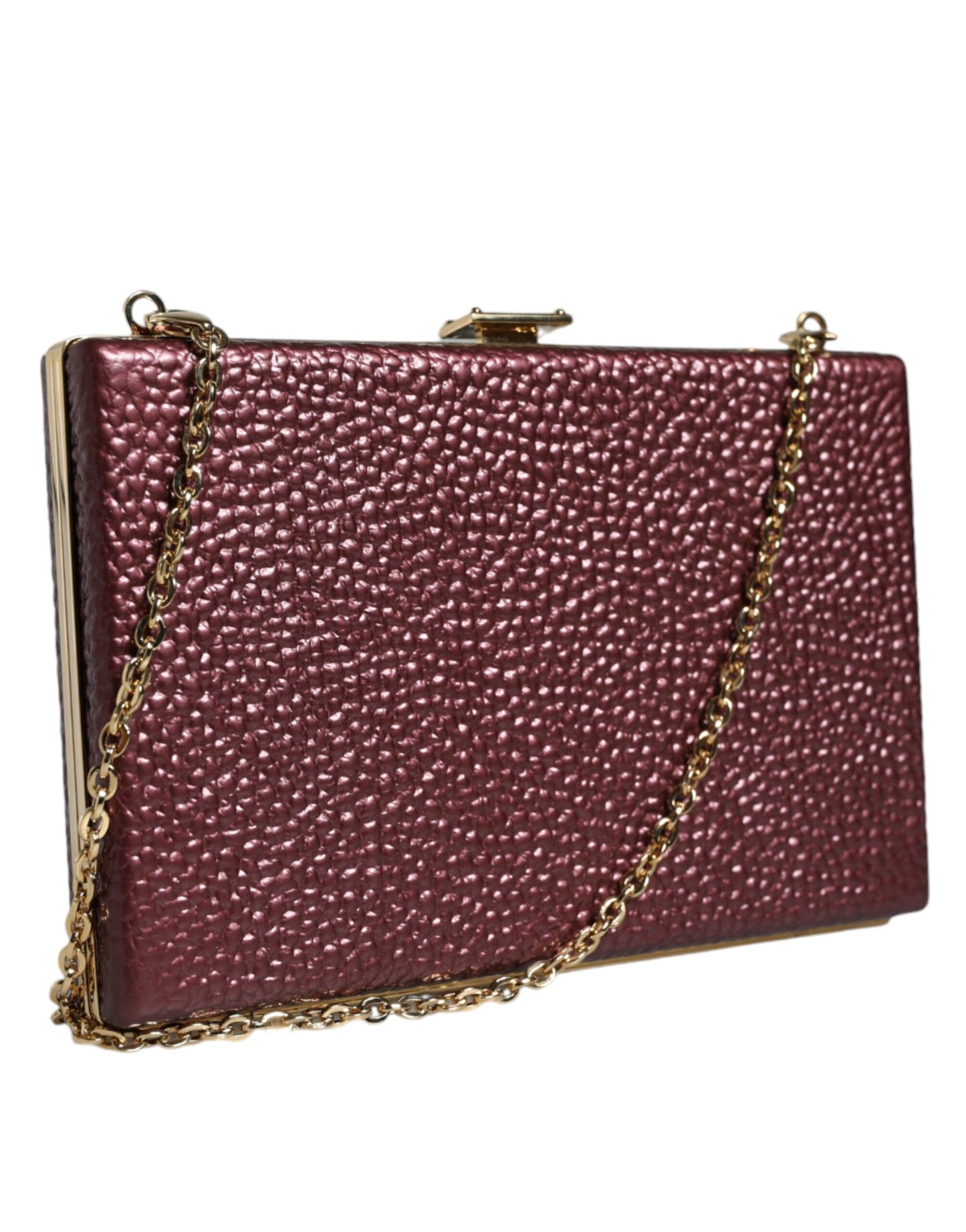 Compact Evening Crossbody Box Clutch Convertible Handbag by Dolce & Gabbana for women in leather & brass black, gold & maroon presents a enviable design with a secure , ample cardholder, and versatile crossbody-strap for a sophisticated look.