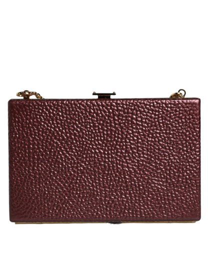 Compact Evening Crossbody Box Clutch Convertible Handbag by Dolce & Gabbana for women in leather & brass black, gold & maroon features a exquisite silhouette with a secure , ample cardholder, and versatile crossbody-strap for a exquisite look.