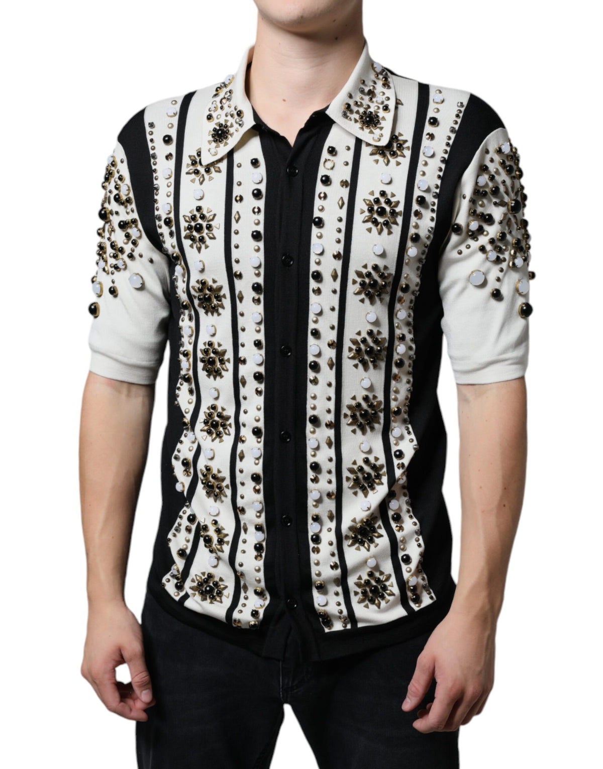 Dolce & Gabbana Men's Silk & Crystal Sweater - Black White