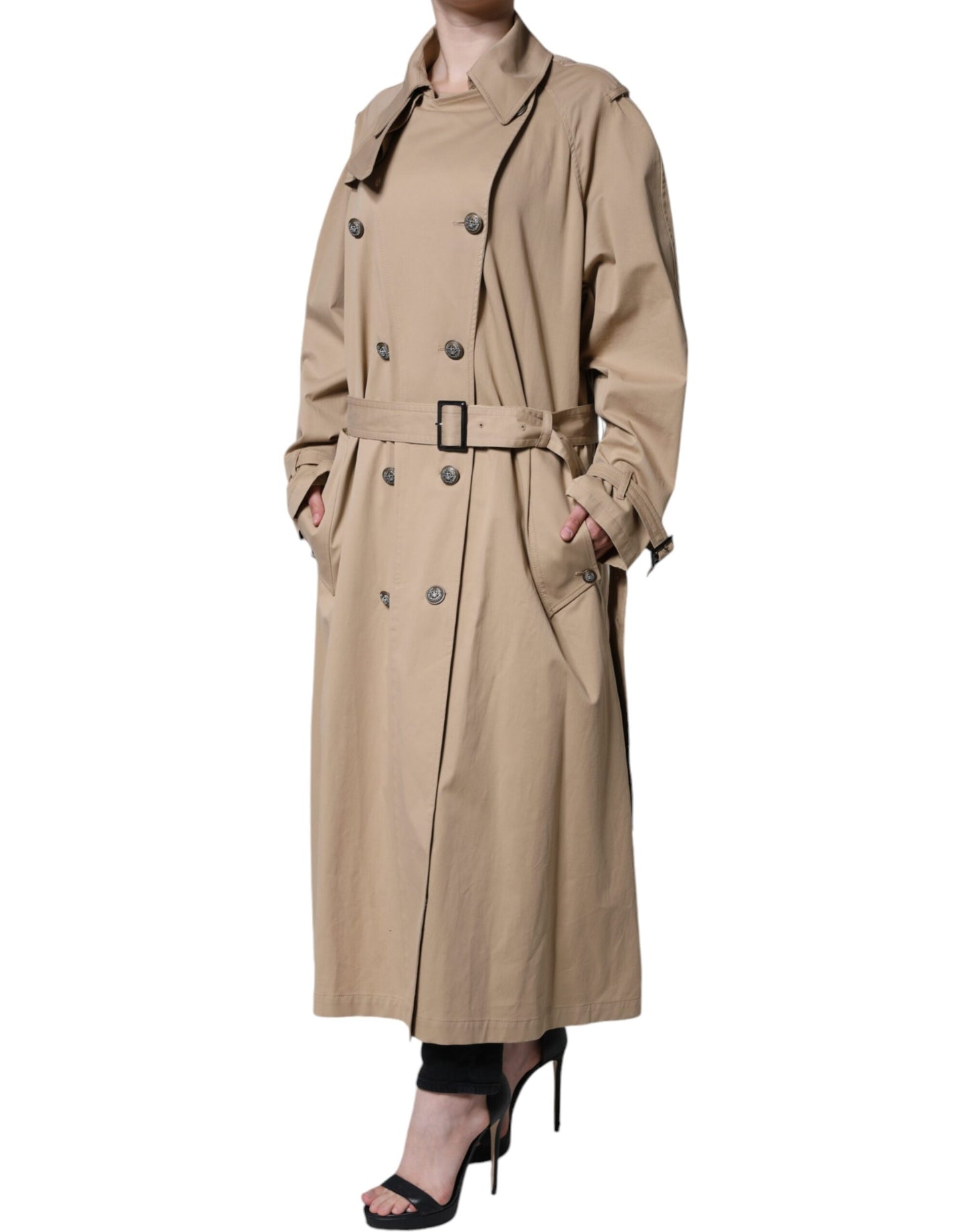 Dolce & Gabbana Women's Khaki Double Breasted Trench Coat Jacket