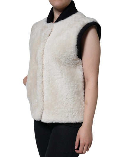 Burberry Women's White WARRENFORD Shearling Leather Vest Coat Jacket