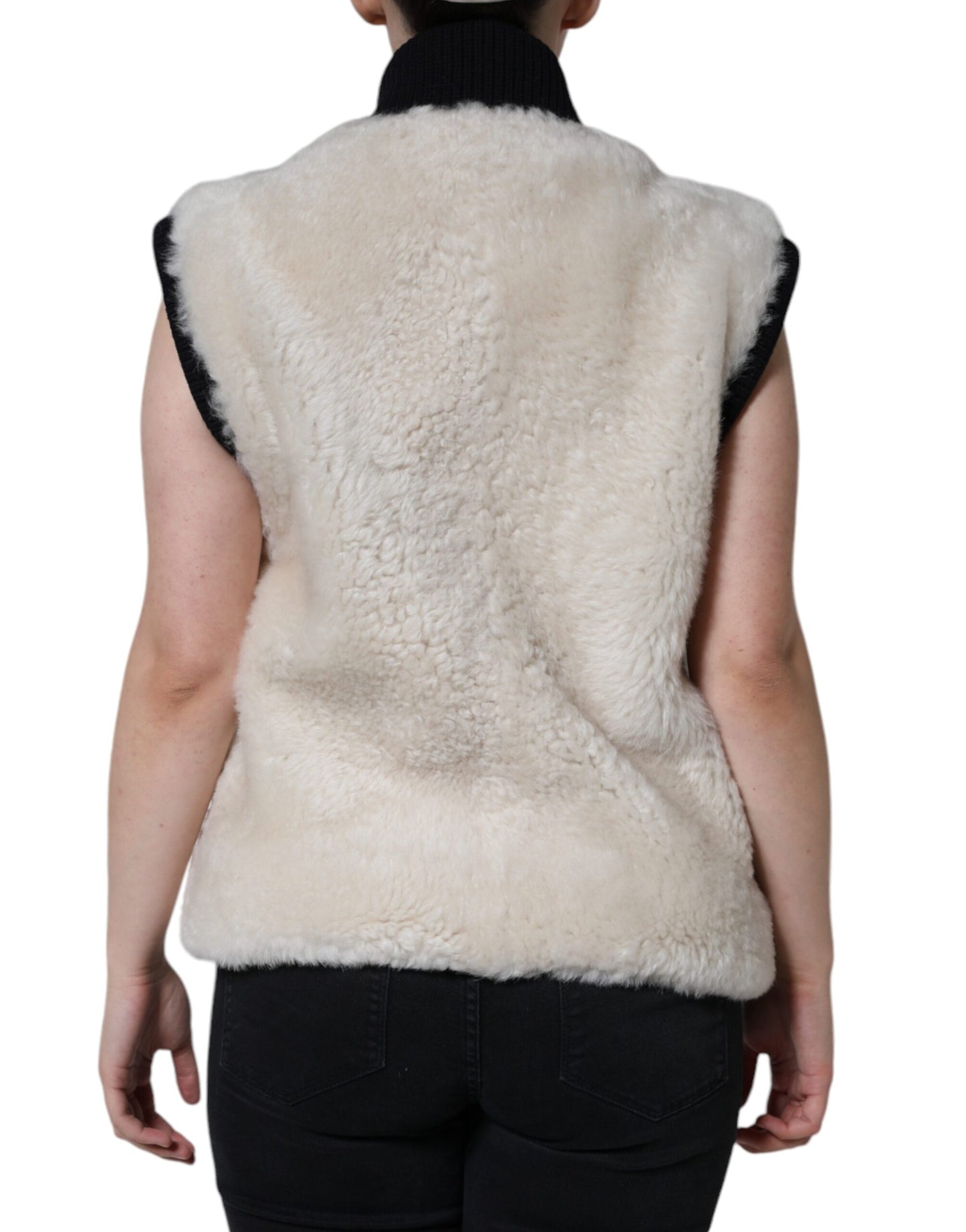 Burberry Women's White WARRENFORD Shearling Leather Vest Coat Jacket