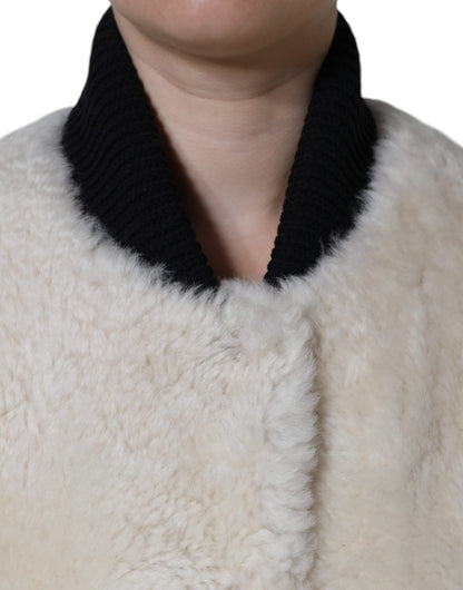 Burberry Women's White WARRENFORD Shearling Leather Vest Coat Jacket