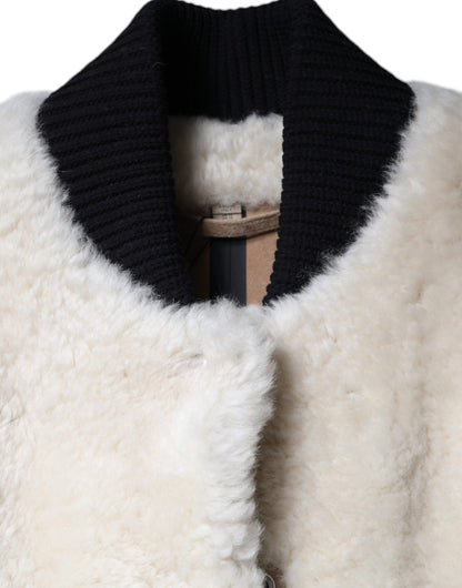 Burberry Women's White WARRENFORD Shearling Leather Vest Coat Jacket