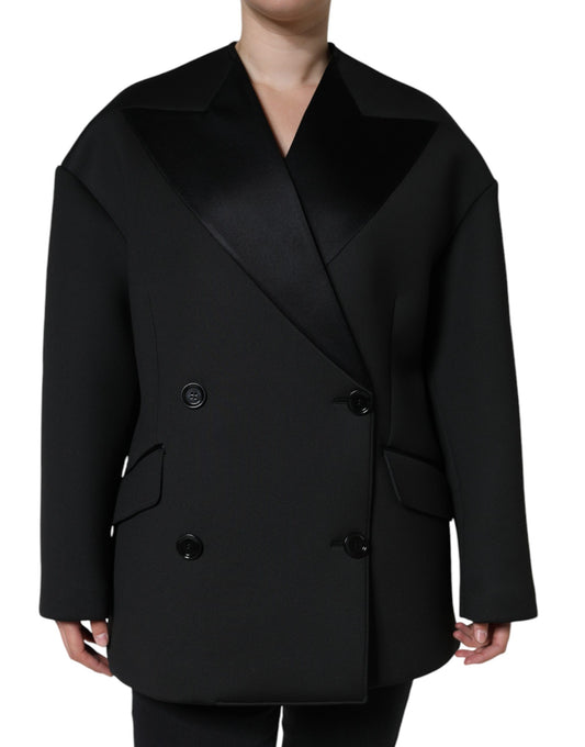 Dolce & Gabbana Women's Black Polyester Double Breasted Coat Jacket