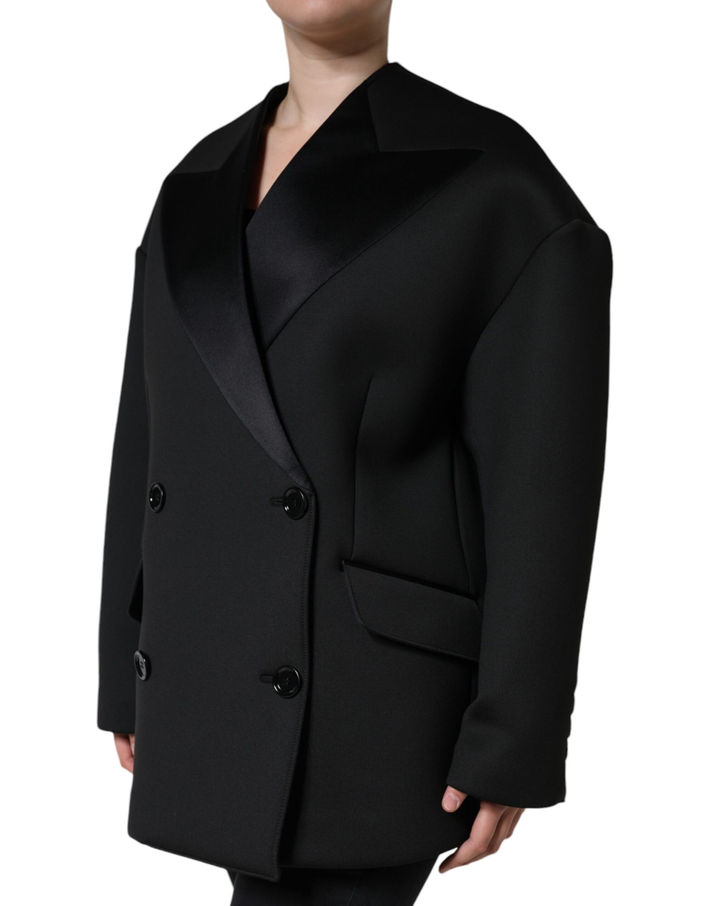 Dolce & Gabbana Women's Black Polyester Double Breasted Coat Jacket