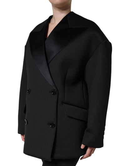 Dolce & Gabbana Women's Black Polyester Double Breasted Coat Jacket