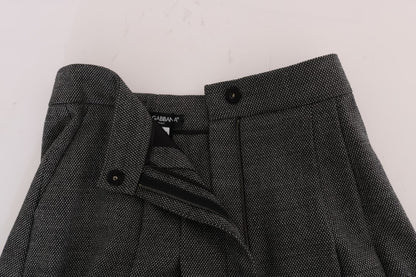 Dolce & Gabbana Grey Wool High Waist Mini Shorts