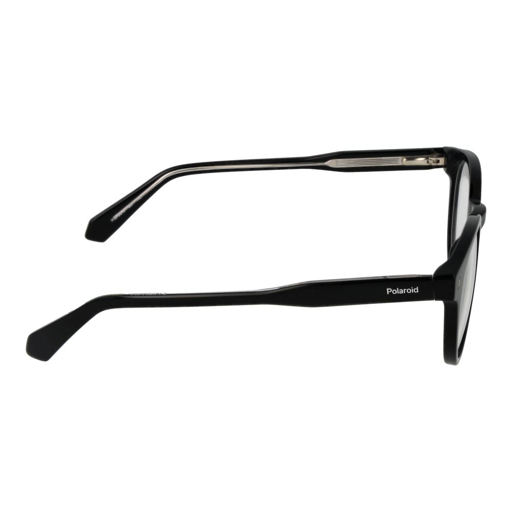 Eyeglasses Frames by Polaroid for unisex in black showcases a reflective silhouette, artfully incorporating a sophisticated black coloured frame with a distinct full-frame frame design.