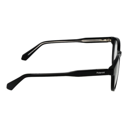 Eyeglasses Frames by Polaroid for unisex in black showcases a reflective silhouette, artfully incorporating a sophisticated black coloured frame with a distinct full-frame frame design.