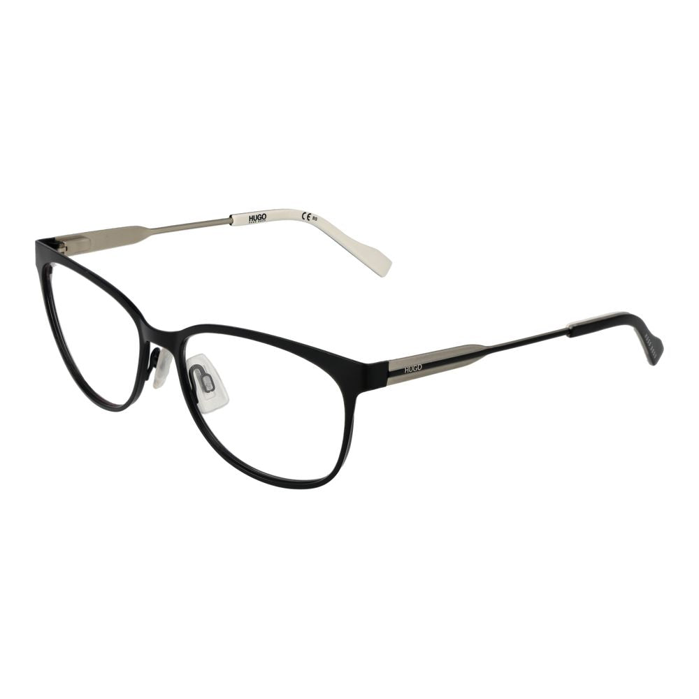 Eyeglasses Frames by Hugo Boss for women in black showcases a reflective silhouette, artfully incorporating a sophisticated black coloured frame with a distinct full-frame frame design.