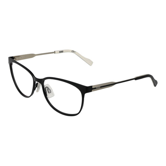 Eyeglasses Frames by Hugo Boss for women in black showcases a reflective silhouette, artfully incorporating a sophisticated black coloured frame with a distinct full-frame frame design.