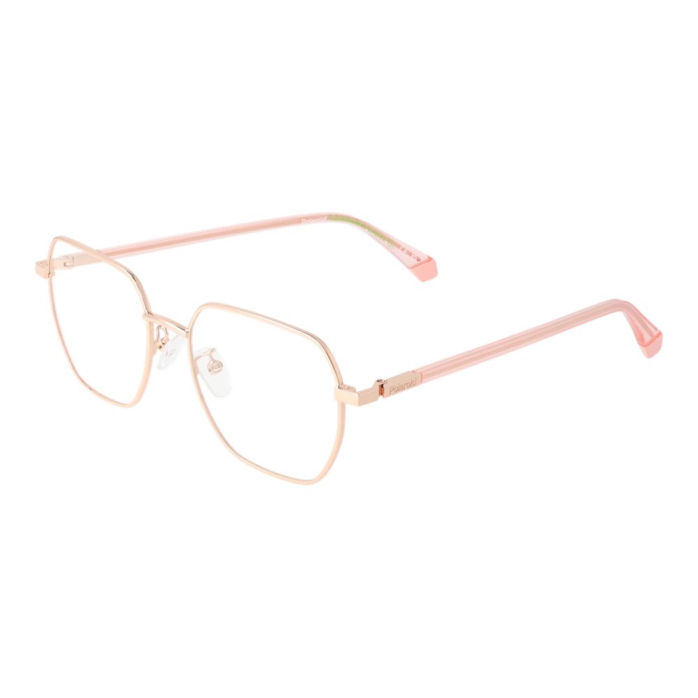Eyeglasses Frames by Polaroid for women in eco-metal and gold showcases an refined full-frame frame design featuring a sophisticated gold coloured frame for an refined and refined aesthetic.