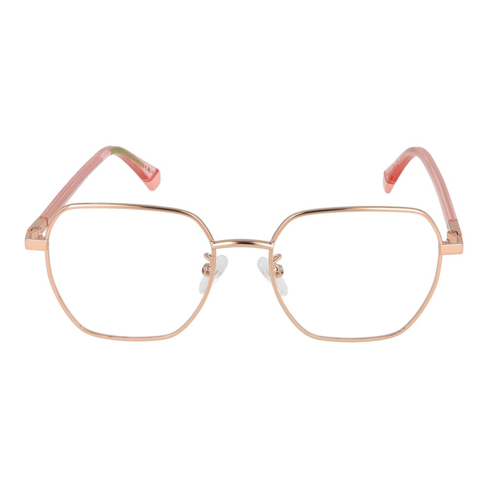 Eyeglasses Frames by Polaroid for women in eco-metal and gold showcases a refined silhouette, detailed with a gold coloured frame finish and a sophisticated full-frame frame design.