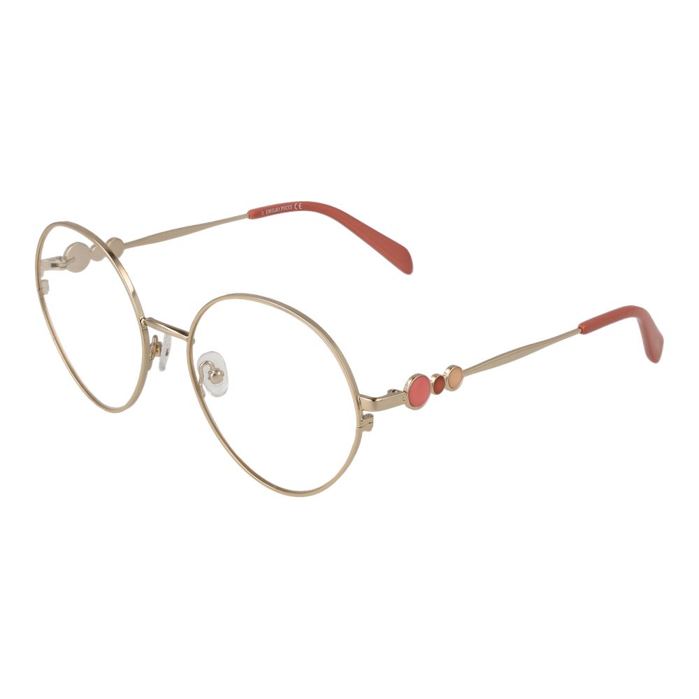 Eyeglasses Frames by Emilio Pucci for women in metal and gold showcases an refined full-frame frame design featuring a sophisticated gold coloured frame for an refined and refined aesthetic.
