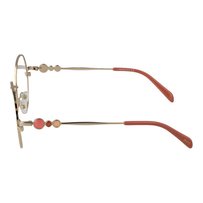 Eyeglasses Frames by Emilio Pucci for women in metal gold features an refined silhouette, showcasing the refined gold coloured frame and sophisticated full-frame frame design.
