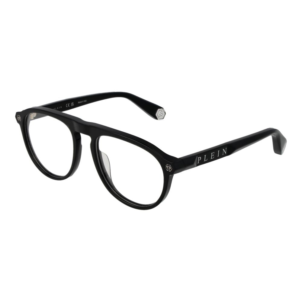Eyeglasses Frames by Philipp Plein for men in black showcases a reflective silhouette, artfully incorporating a sophisticated black coloured frame with a distinct full-frame frame design.