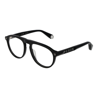Eyeglasses Frames by Philipp Plein for men in black showcases a reflective silhouette, artfully incorporating a sophisticated black coloured frame with a distinct full-frame frame design.