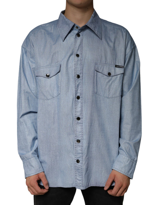 Dolce & Gabbana Men's Regular Fit Long-Sleeve Stretch Polyester Cotton Shirt - Light Blue