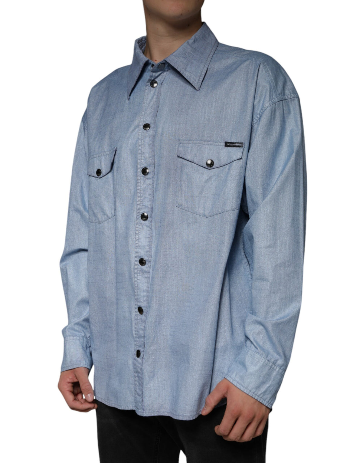 Dolce & Gabbana Men's Regular Fit Long-Sleeve Stretch Polyester Cotton Shirt - Light Blue