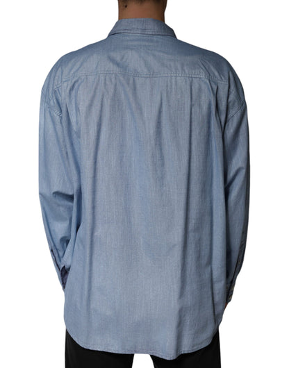 Dolce & Gabbana Men's Regular Fit Long-Sleeve Stretch Polyester Cotton Shirt - Light Blue