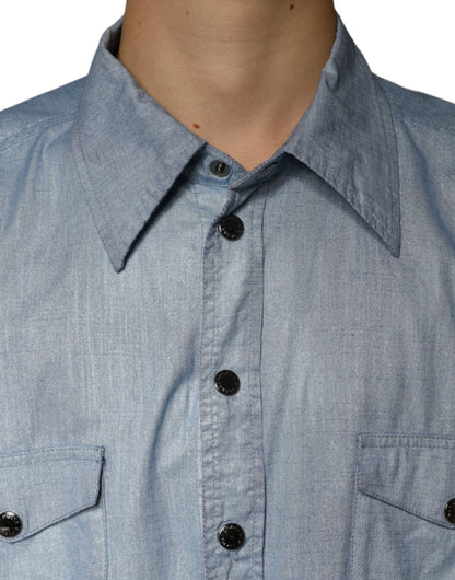 Dolce & Gabbana Men's Regular Fit Long-Sleeve Stretch Polyester Cotton Shirt - Light Blue