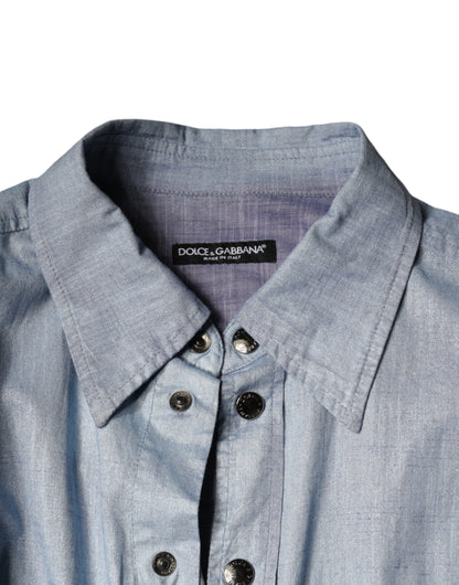 Dolce & Gabbana Men's Regular Fit Long-Sleeve Stretch Polyester Cotton Shirt - Light Blue