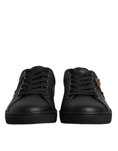 Dolce & Gabbana Heart Men's Low Top Calf Leather & Rubber Sneakers - Black