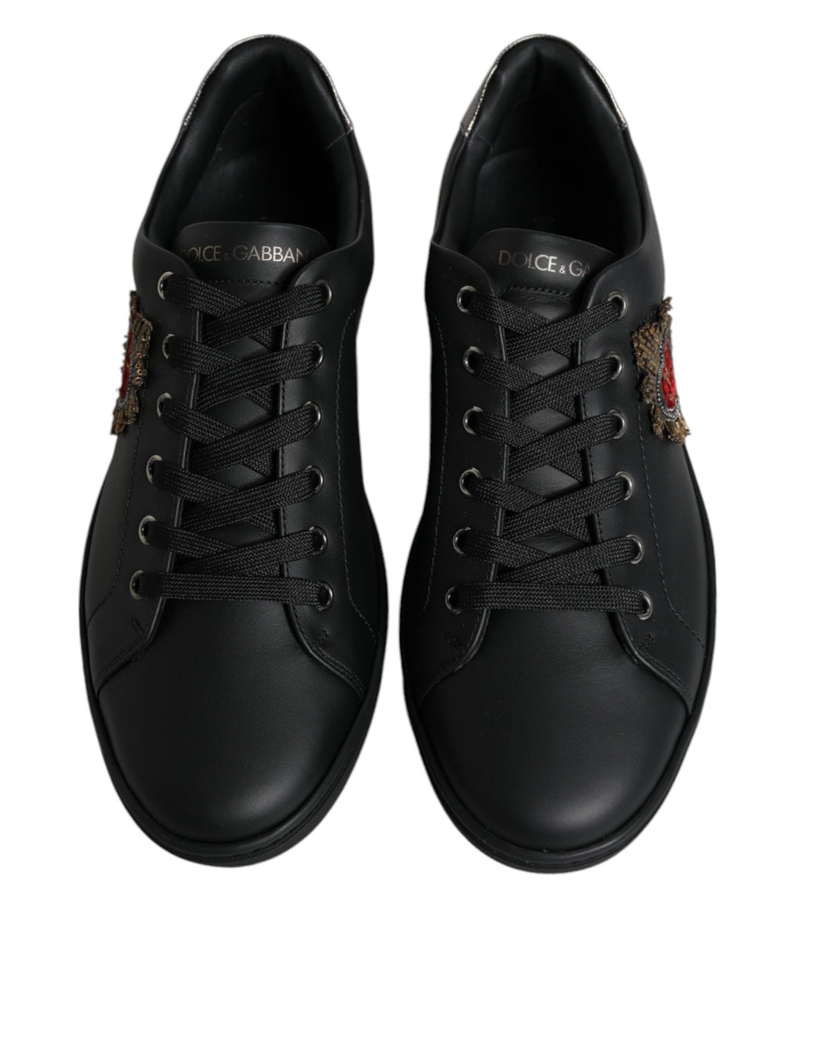 Dolce & Gabbana Heart Men's Low Top Calf Leather & Rubber Sneakers - Black