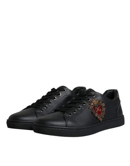 Dolce & Gabbana Heart Men's Low Top Calf Leather & Rubber Sneakers - Black