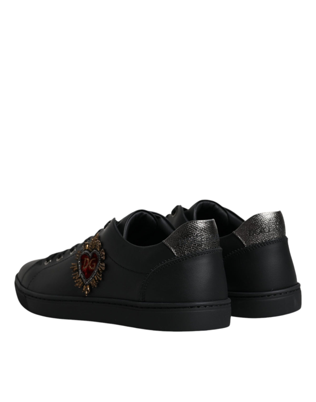 Dolce & Gabbana Heart Men's Low Top Calf Leather & Rubber Sneakers - Black