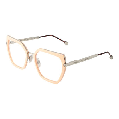 Eyeglasses Frames by Philipp Plein for women in pink showcases a refined full-frame frame design with a refined rose coloured frame finish for a refined and sophisticated look.